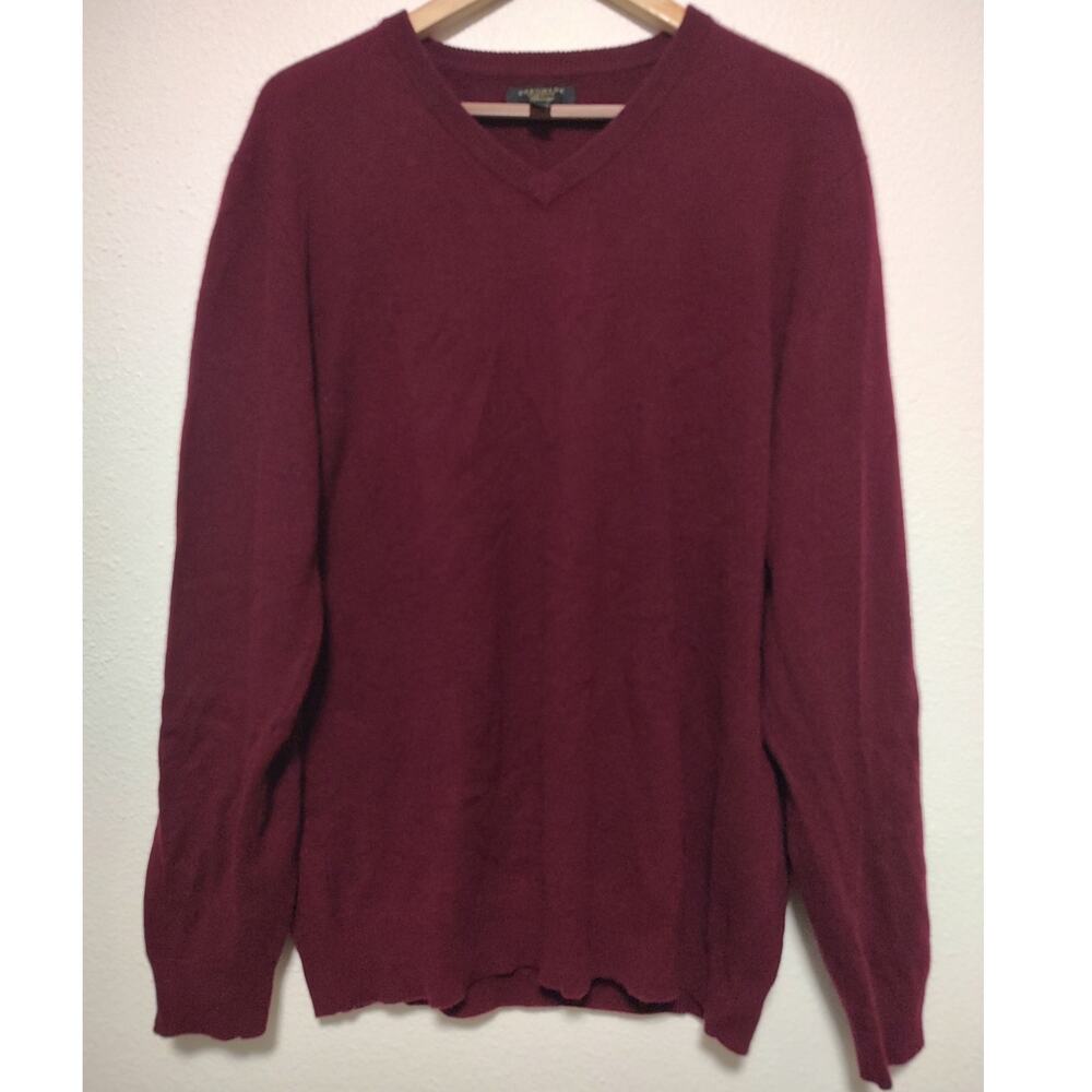 Club Room Luxury Cashmere Men's Burgundy V-Neck Long Sleeve Sweater Large Flaw